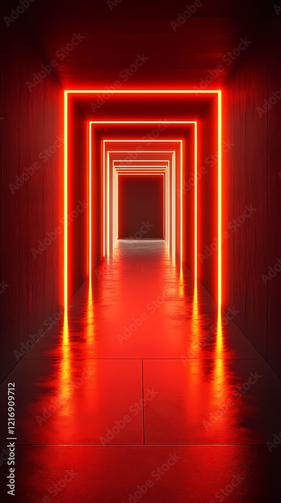 Digital technology red glowing neon corridor poster background Digital technology red glowing neon corridor poster background