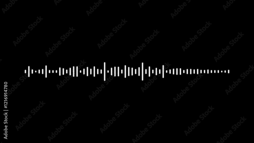 White audio waveform spectrum animation. Sound waves on transparent background with alpha channel. Audio visualiser. Music equaliser. 4k animation.