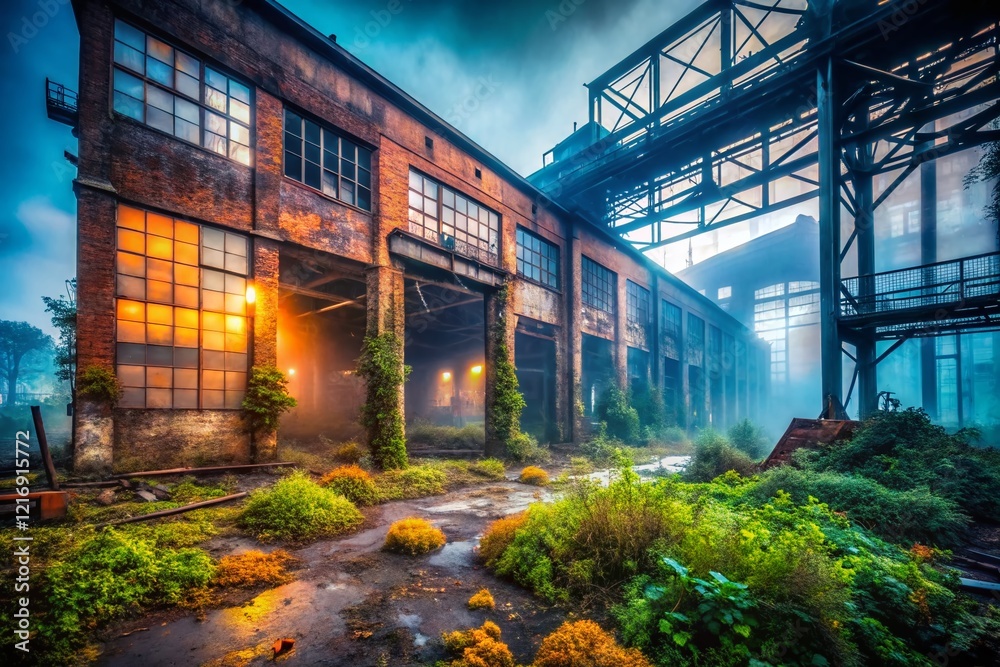 Obraz premium Eerie Urban Exploration in Fog - Mysterious Industrial Ruins