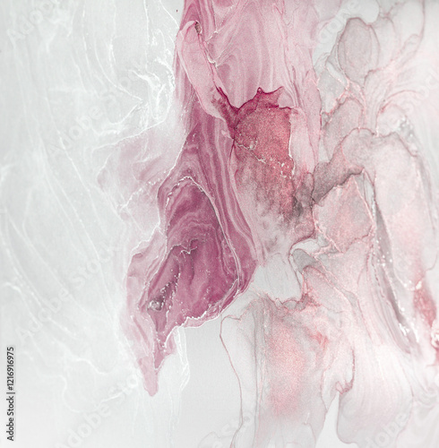 Wallpaper Mural Unique alcohol ink abstract art featuring soft pink and white swirling patterns Torontodigital.ca