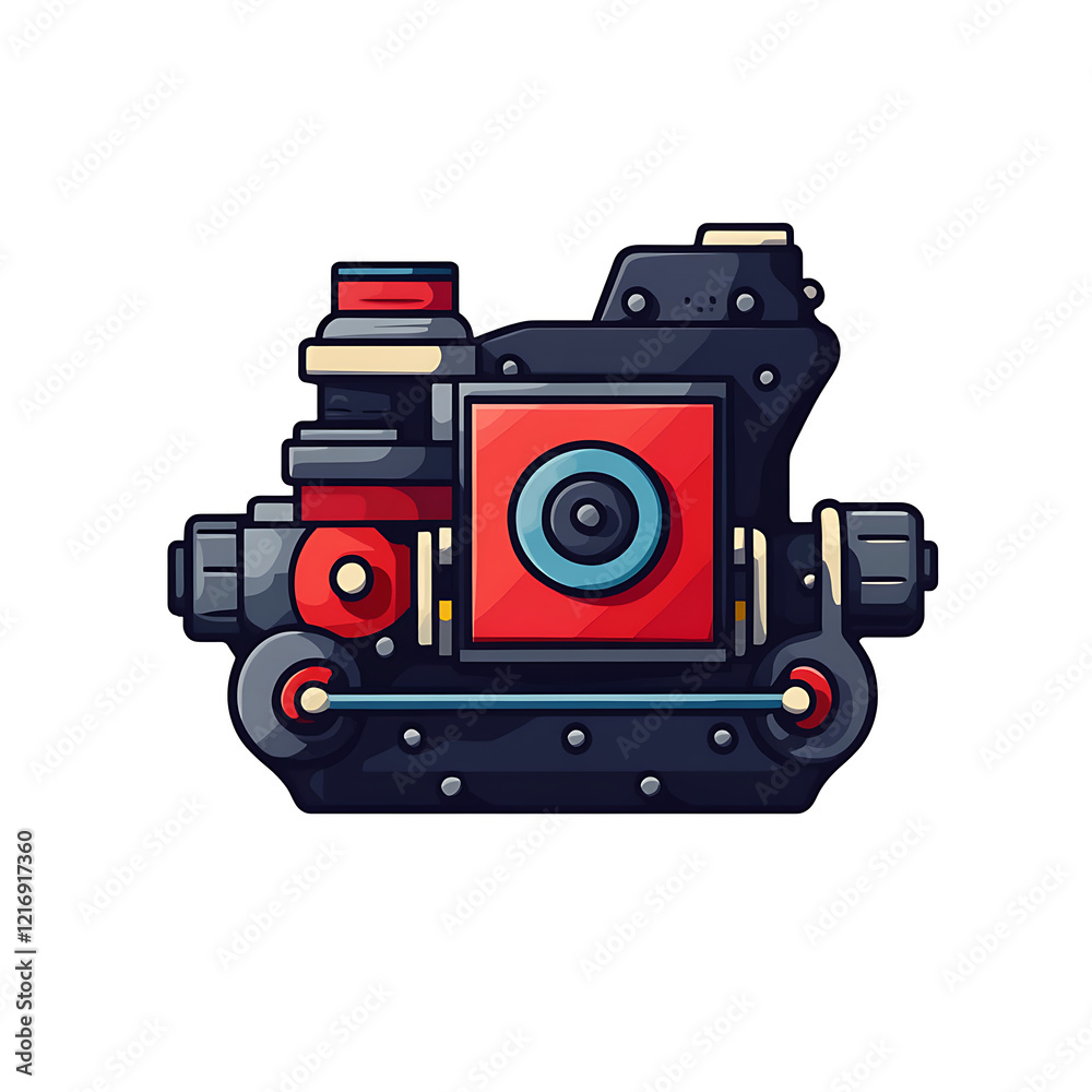 Hand-drawn mechanical engine flat icon Hand-drawn mechanical engine flat icon