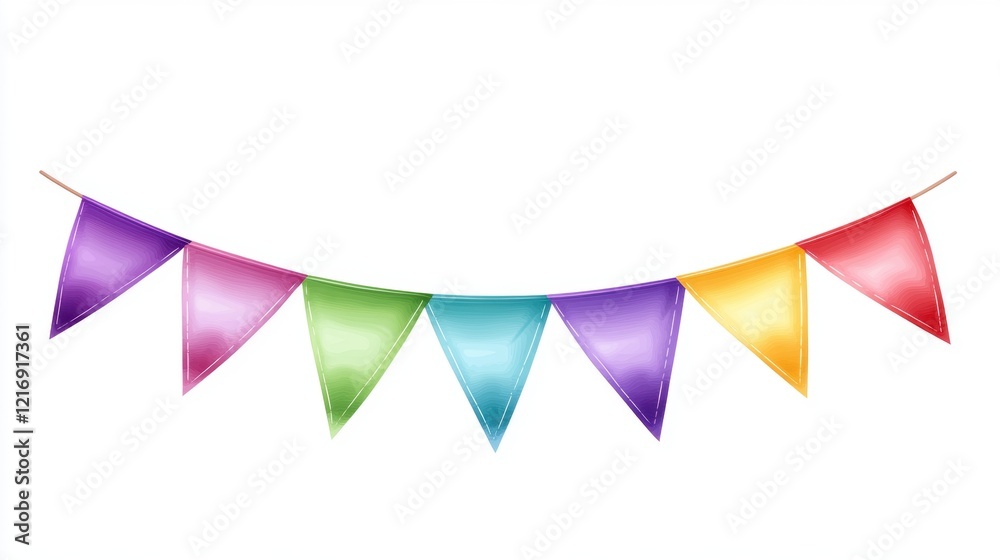 Colorful Festive Bunting with Triangle Flags on White Background Colorful Festive Bunting with Triangle Flags on White Background