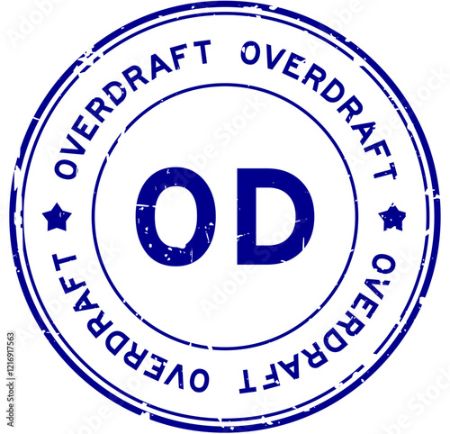Grunge blue OD overdraft word round rubber seal stamp on white background