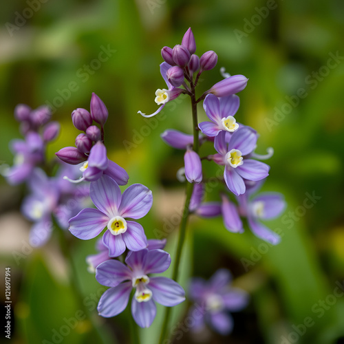 First spring forest flowers, Cardamine Dentaria bulbifera, selective focus. Purple and lilac forest flowers. Beautiful spring floral background photo