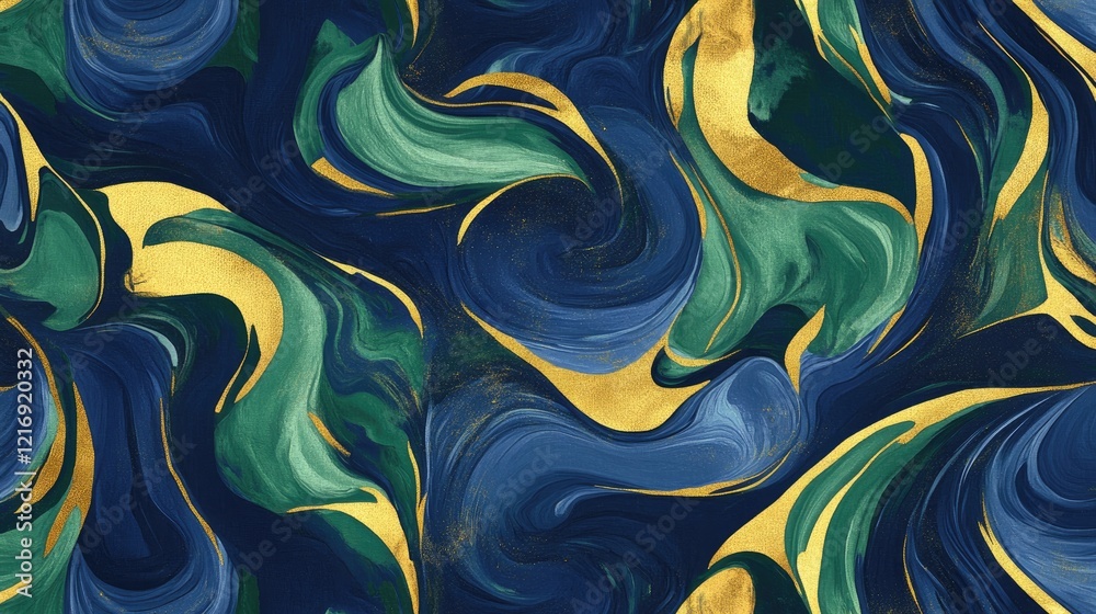 Fototapeta premium Swirling Blue, Green, and Gold Abstract Marble Painting