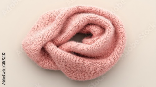 Pink knitted scarf, folded, on light background, winter fashion accessory