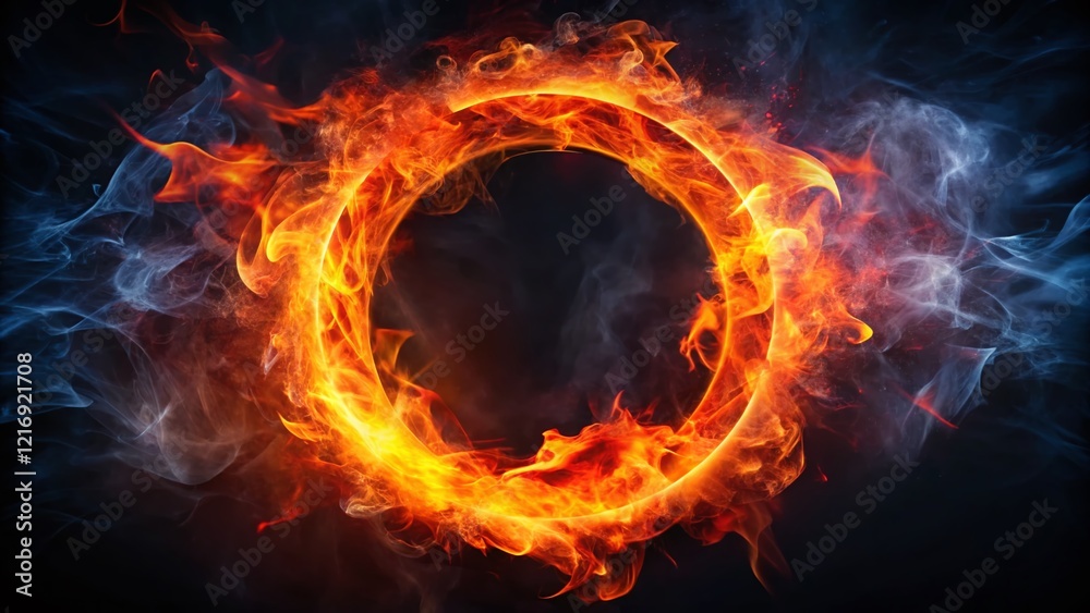 Fototapeta premium Ethereal Black Ring of Fire: Double Exposure Stock Photo