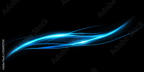 Abstract  blue gradient glowing wave lines on a black background,glowing blurred motion effect, glowing horizontal lines.vector illustration. photo