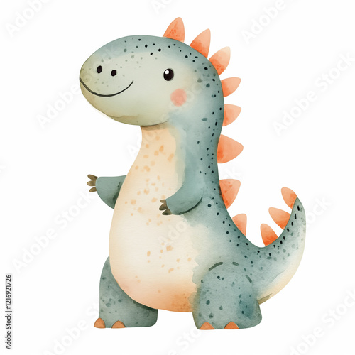 Adorable watercolor image of cute dinosaur. Good for nursery frame art, postcards, posters, prints. Ai generated