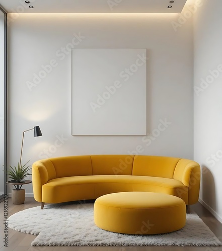 3D Frame Mockup, ISO A Paper Size Poster on Living Room Wall | Modern Interior Design, Interior mockup with house background. 3d render