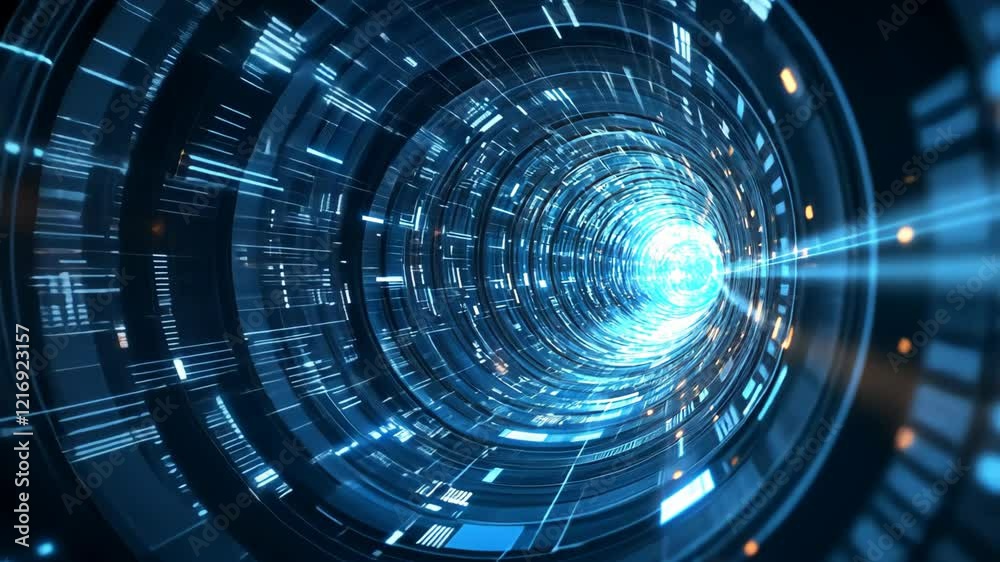 blue glow light with endless tunnel perspective	
