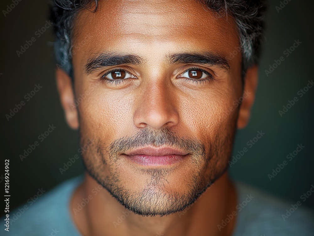 Fototapeta premium Captivating portrait of a man with striking features and deep expression against a dark background
