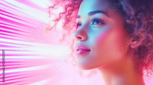 Profile Of Woman With Ethereal Pink Rays Around.