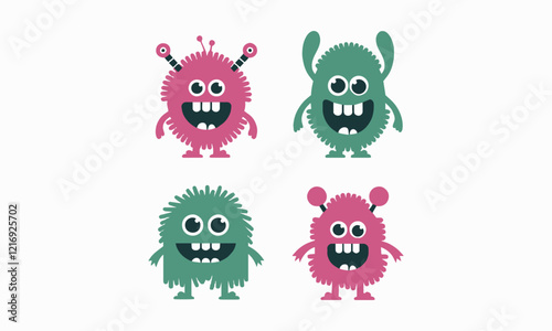 A modern vector illustration of four cute and quirky monsters, easily editable