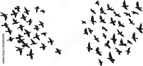 Silhouette of a flock of birds flying vector illustration