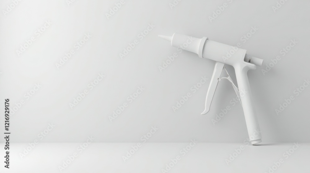 Fototapeta premium A sleek, minimalist white adhesive applicator rests on a simple, clean surface against a neutral backdrop