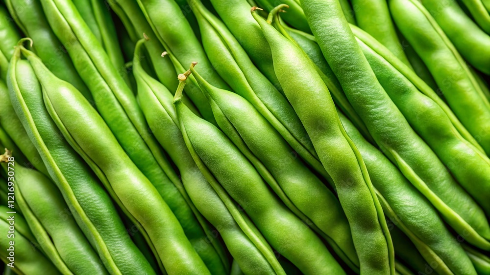 Fototapeta premium Fresh Green Flat Beans Pods, Abundant Harvest, Organic Vegetable, Healthy Food