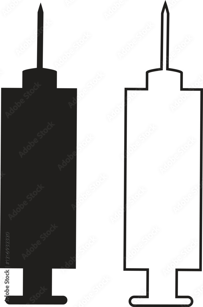 Syringe icon set. Injection medical syringe silhouette, symbol, Solid black flat and line vector collection isolated on transparent background. For website design, logo, app, template, ui, etc. Syringe icon set. Injection medical syringe silhouette, symbol, Solid black flat and line vector collection isolated on transparent background. For website design, logo, app, template, ui, etc.