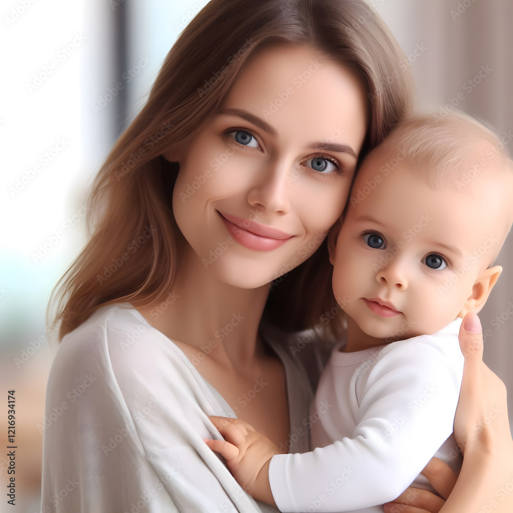 Mother and baby embracing in natural light: joyful parenting portrait Mother and baby embracing in natural light: joyful parenting portrait