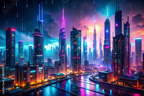 Futuristic Cityscape at Night: Abstract Low-Light Urban Scene
