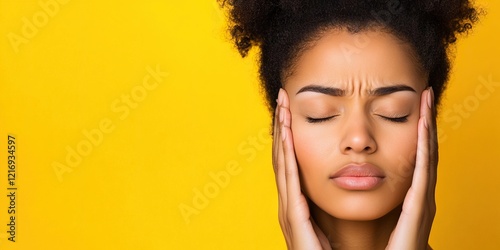 Young Woman With Neutral Expression On Yellow. photo