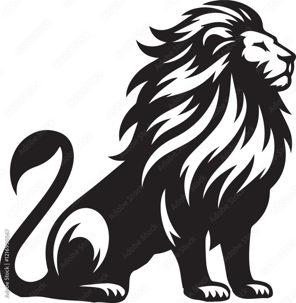 Fototapeta premium Lion roar and face of king of jungle vector black and white 