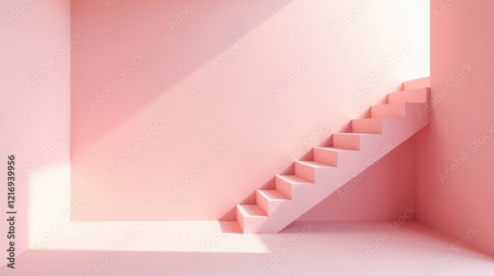Obraz premium Pink Room Minimalist Staircase Design Ascending Towards Sunlight