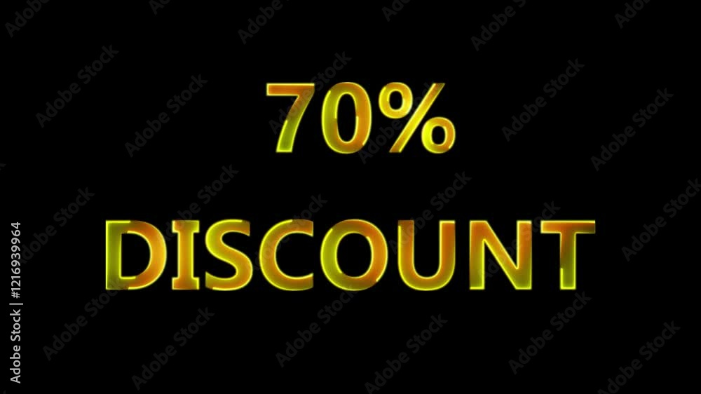 70% Discount for sale ,, Animation of glowing neon 70% save isolated , black background . 70% Discount for sale ,, Animation of glowing neon 70% save isolated , black background .