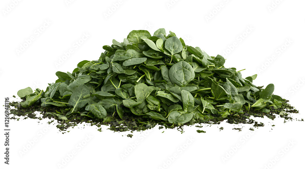 Fototapeta premium A pile of fresh spinach isolated on a transparent background, PNG
