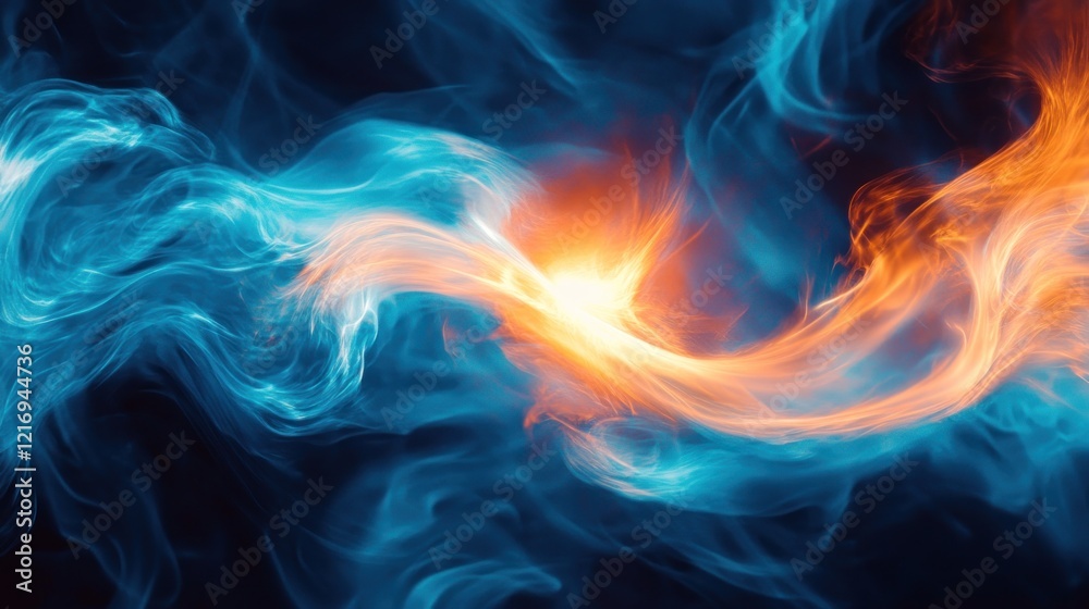 Abstract swirling flames in blue and orange hues create a dynamic visual effect. Abstract swirling flames in blue and orange hues create a dynamic visual effect.