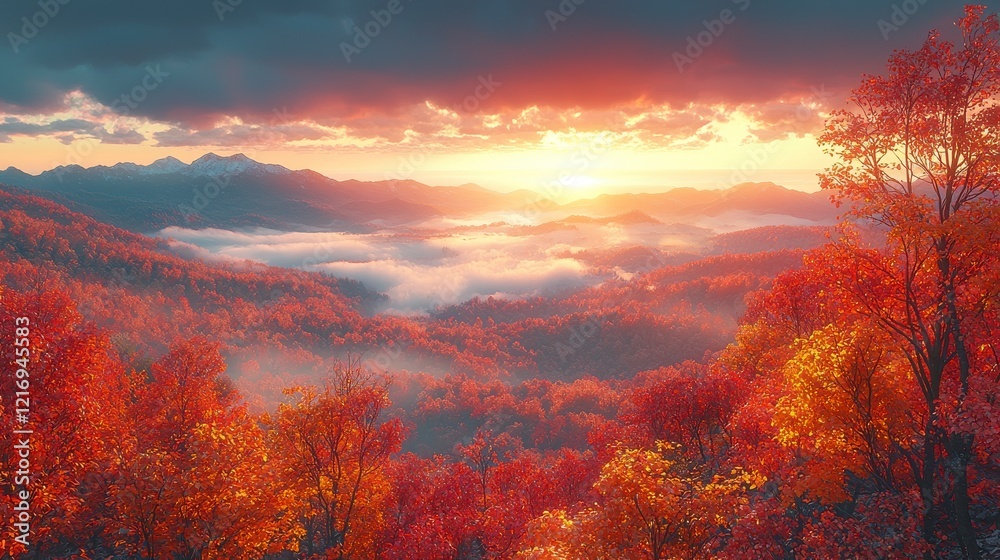 Explore a glowing autumn forest beneath a stunning mountainous backdrop, where vibrant fall colors meet majestic peaks, perfect for inspiring wanderlust. Explore a glowing autumn forest beneath a stunning mountainous backdrop, where vibrant fall colors meet majestic peaks, perfect for inspiring wanderlust.
