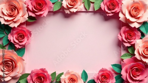 Delicate Paper Roses Frame a Soft Pink Background for a Charming and Elegant Design