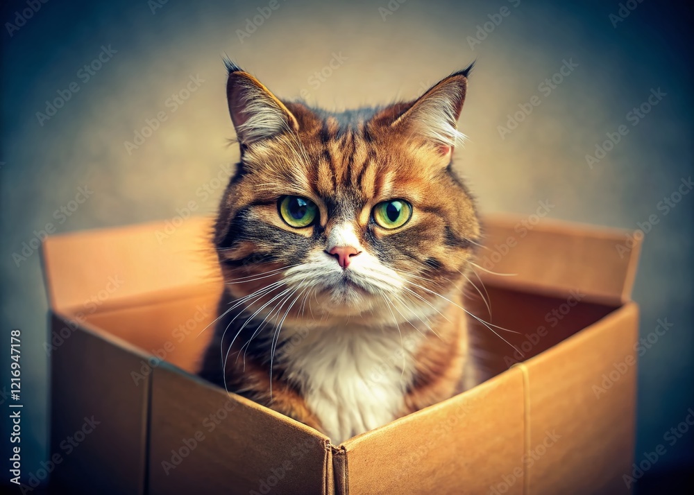 Grumpy Feline in Cardboard Carton – A Hilarious Pet Photo Grumpy Feline in Cardboard Carton – A Hilarious Pet Photo