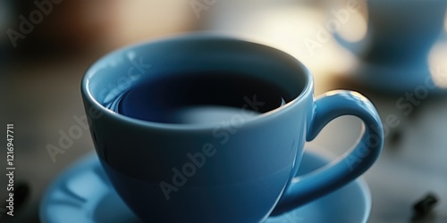 A single serving of coffee sits on a small plate or saucer, ready for consumption photo