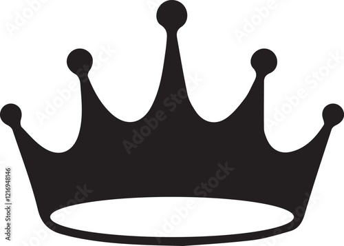 Crown silhouette, royal symbol, black and white, simple design, iconic shape, regal emblem, minimalist illustration, five points