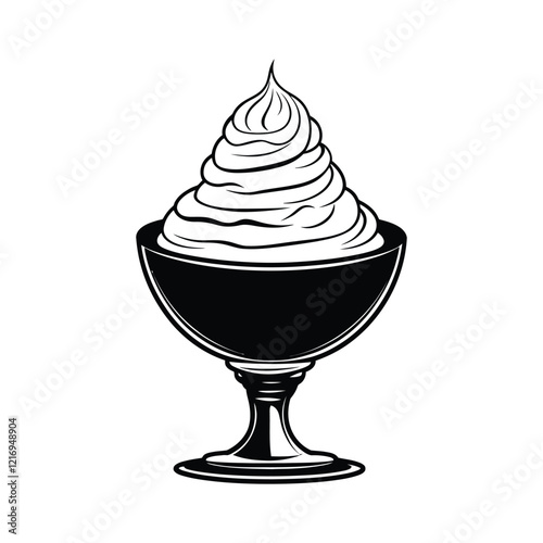 Hot chocolate, food, isolated, vintage drawing, vector illustration, black color, In glass cup with lid, an outline of a sauce bowl with lines and hand-drawn dip for dipping barbecue food