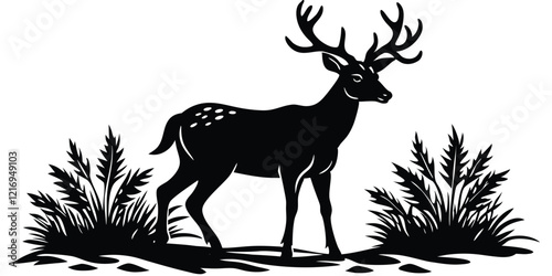 Wallpaper Mural Deer silhouette vector on white background Torontodigital.ca