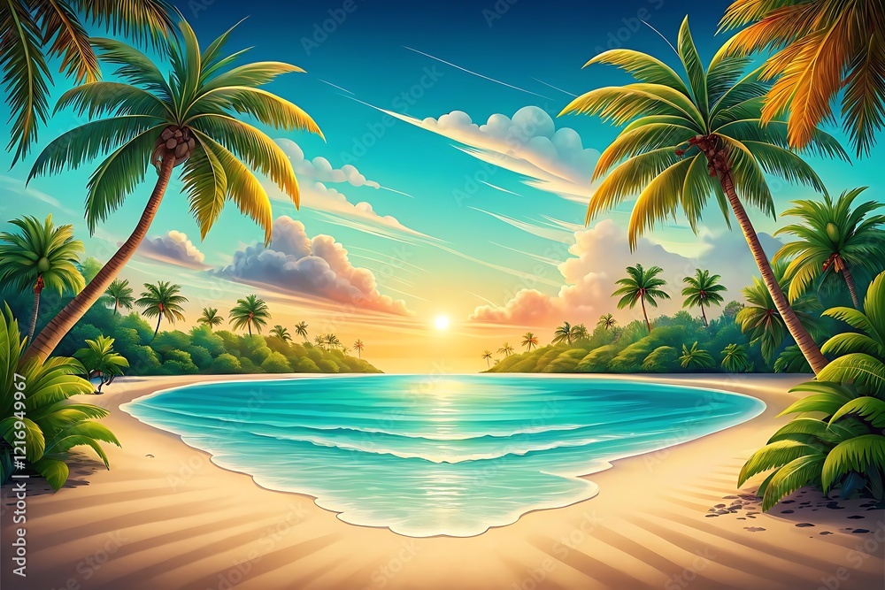 Obraz premium Tropical beach with palm trees and clear blue water