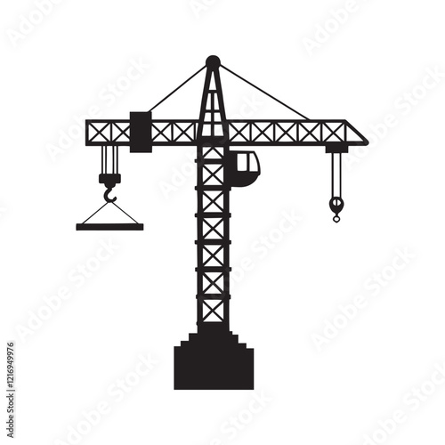 Construction crane silhouette vector illustration on white background