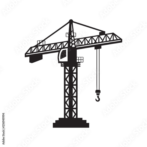 Construction crane silhouette vector illustration on white background