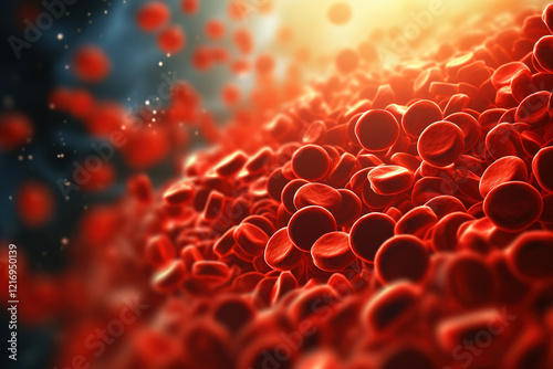 Animation of blood cells flowing through a vein with realistic depth of field