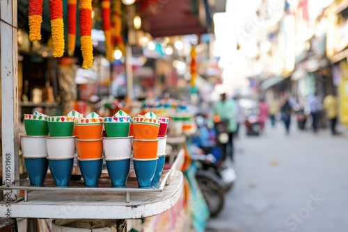A row of cups sitting on a table