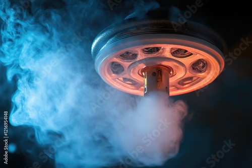 A close-up shot of light emitting smoke, suitable for use in images depicting industrial or technological themes photo