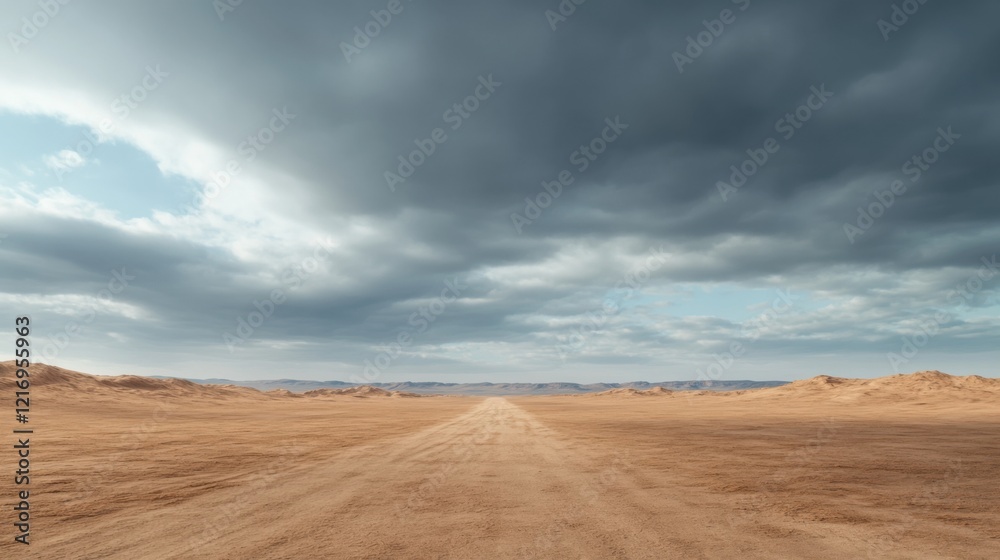 A digital illustration of a vast, barren desert landscape under a stormy sky, with a distant horizon and dramatic clouds. A digital illustration of a vast, barren desert landscape under a stormy sky, with a distant horizon and dramatic clouds.