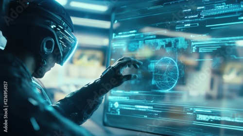 Wallpaper Mural Futuristic individual interacting with holographic technology in a high-tech environment Torontodigital.ca