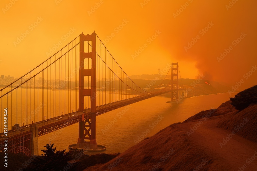 Fototapeta premium View of the iconic Golden Gate Bridge in San Francisco at sunset