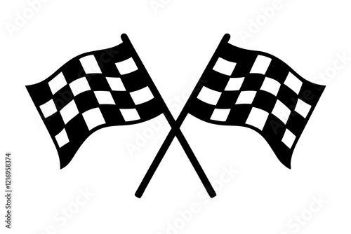 two crossed checkered Flag NASCAR Racing flag, sports finish line flag silhouette vector
