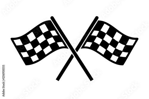 two crossed checkered Flag NASCAR Racing flag, sports finish line flag silhouette vector