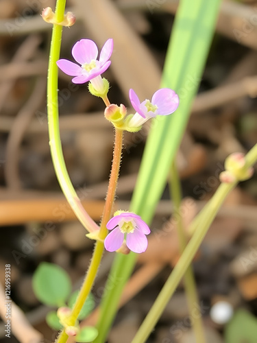 Pink flower of Coralroot Bittercress plant, Cardamine bulbifera photo