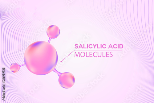 Lavender color salicylic acid molecule background, beauty light purple molecular wallpaper, liquid serum chemical formula. Cosmetic product backdrop with copy space. skincare treatment banner